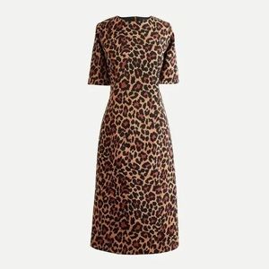 J. Crew Women’s Elbow-Sleeve Sheath Dress Leopard Print Bi-Stretch Cotton Size 0